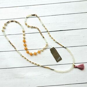 NEW J. Jill Elastic Cord Beaded Pearl Necklace Bracelet Versatile Tassel $39 Tag